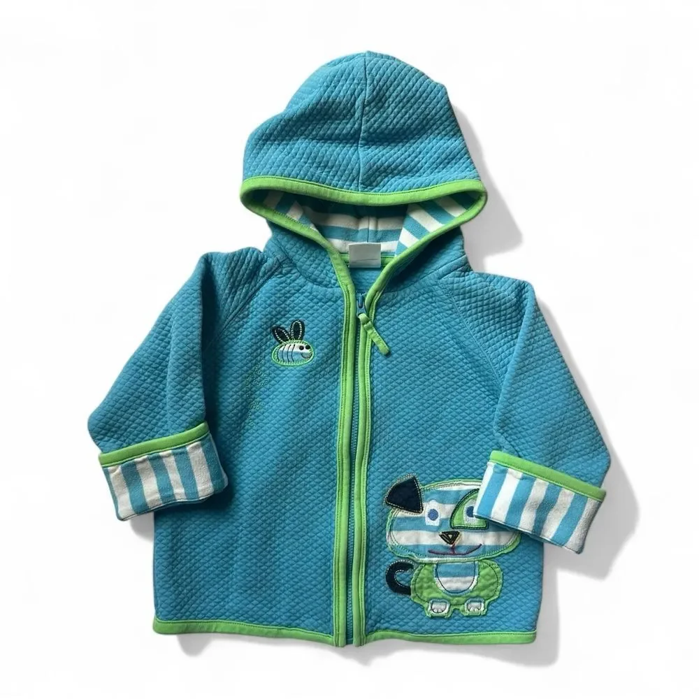 Hanna Andersson Quilted Blue Hoodie Jacket 2T Dog Appliqué Scandinavian Playwear
